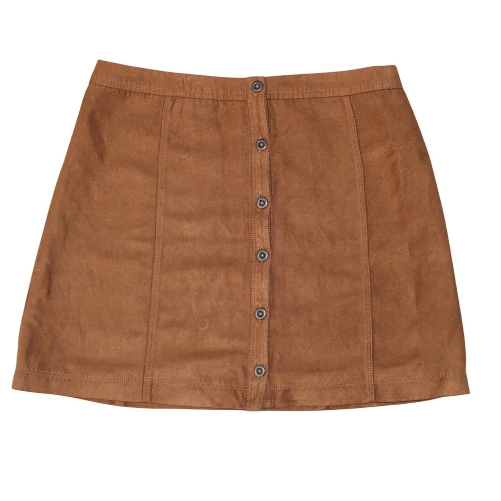 Hollister‎ Brown Faux Suede Button Front Mini Skirt Size 9